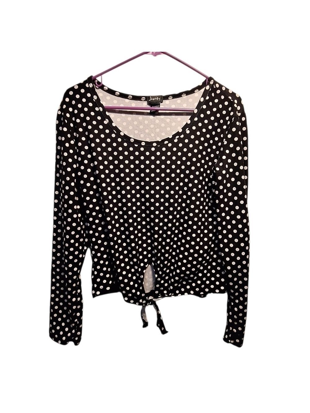 Justify Black and White Polka Dot Long Sleeve Top Large
